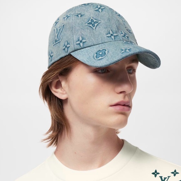 Monogram Accessories - Monogram Denim Embossed Baseball Cap Hat Stiff Logo Canvas Leather Back Strap